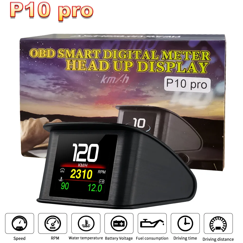 OBD2-P10 Pro Universal HUD OBD Head Up Display HUD On Board Computer Digital Speedometer Fuel Consumption Multiple Language