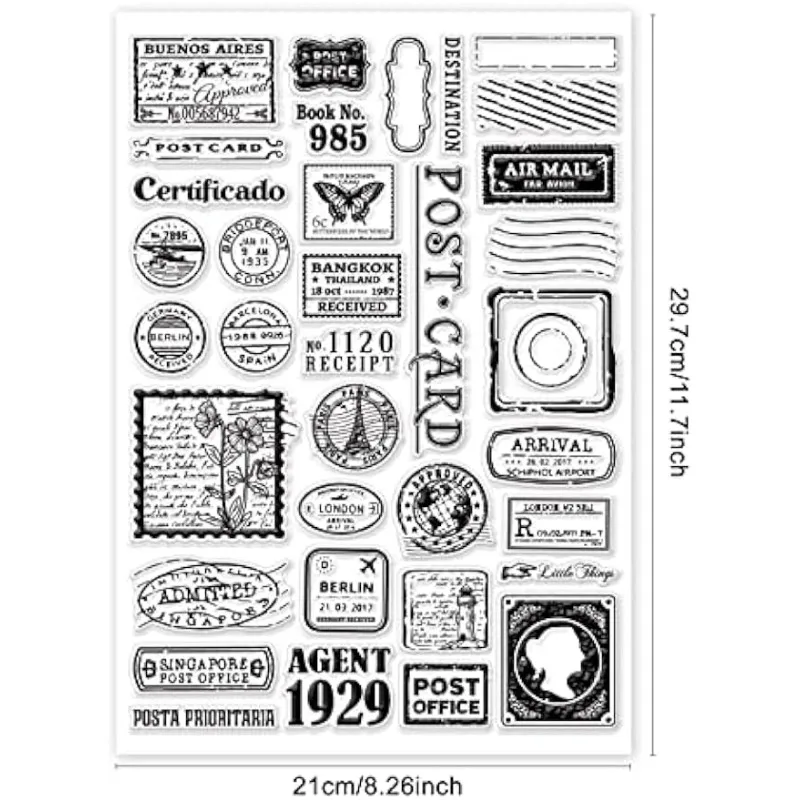 Stamp Postmark Postcard Clear Stamps for DIY Scrapbooking Big Size Silicone Clear Stamp Seals for Cards Making Photo Journal