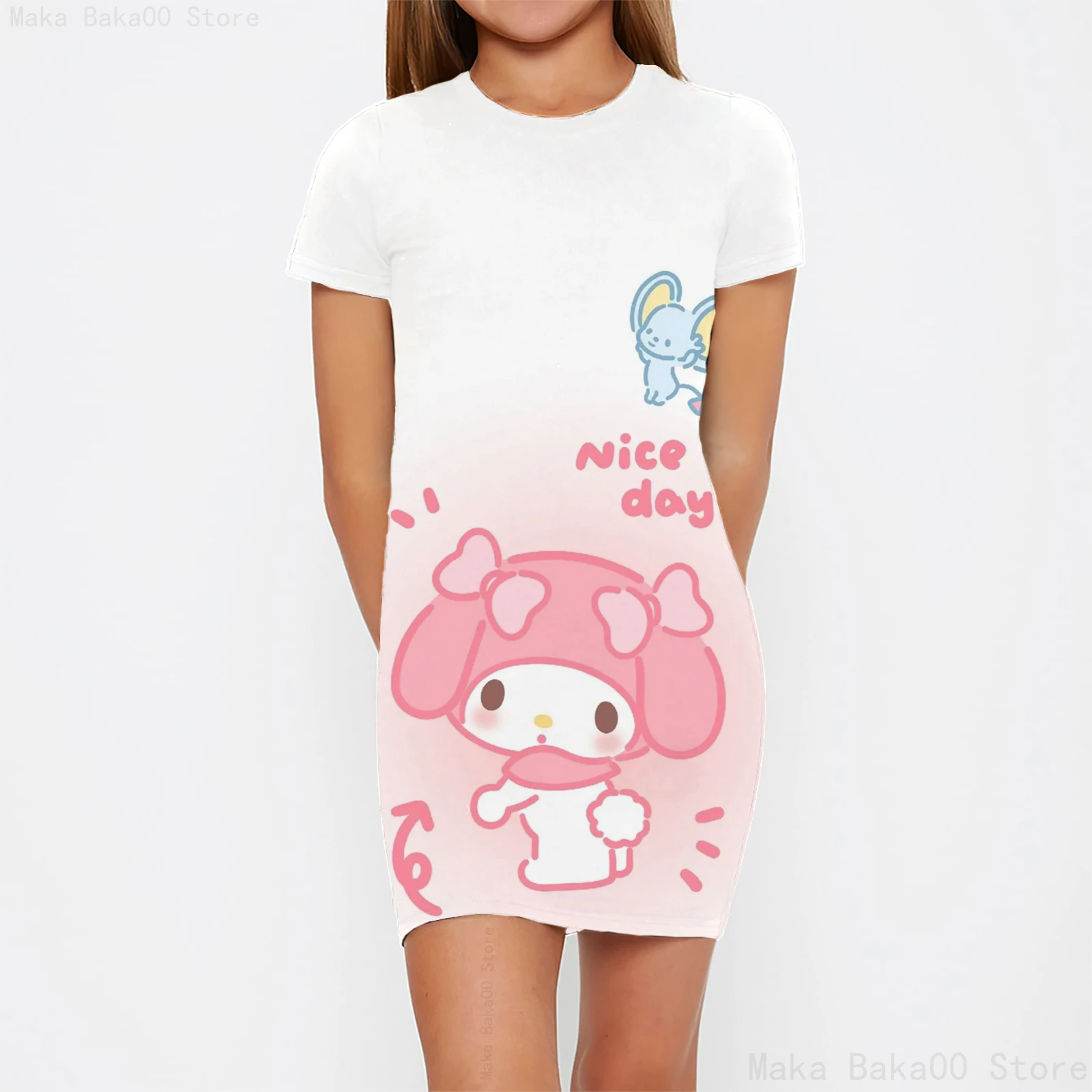 casual cute girls home dress flower stickers nightdress cartoon Sanrio mymelody Melody printed short-sleeved dress