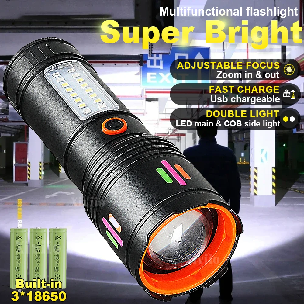 990000LM Ultra Bright LED Flashlights EDC Rechargeable Tactical Torch Emergency Handheld Lamp Camping Fishing Backpacking Hiking