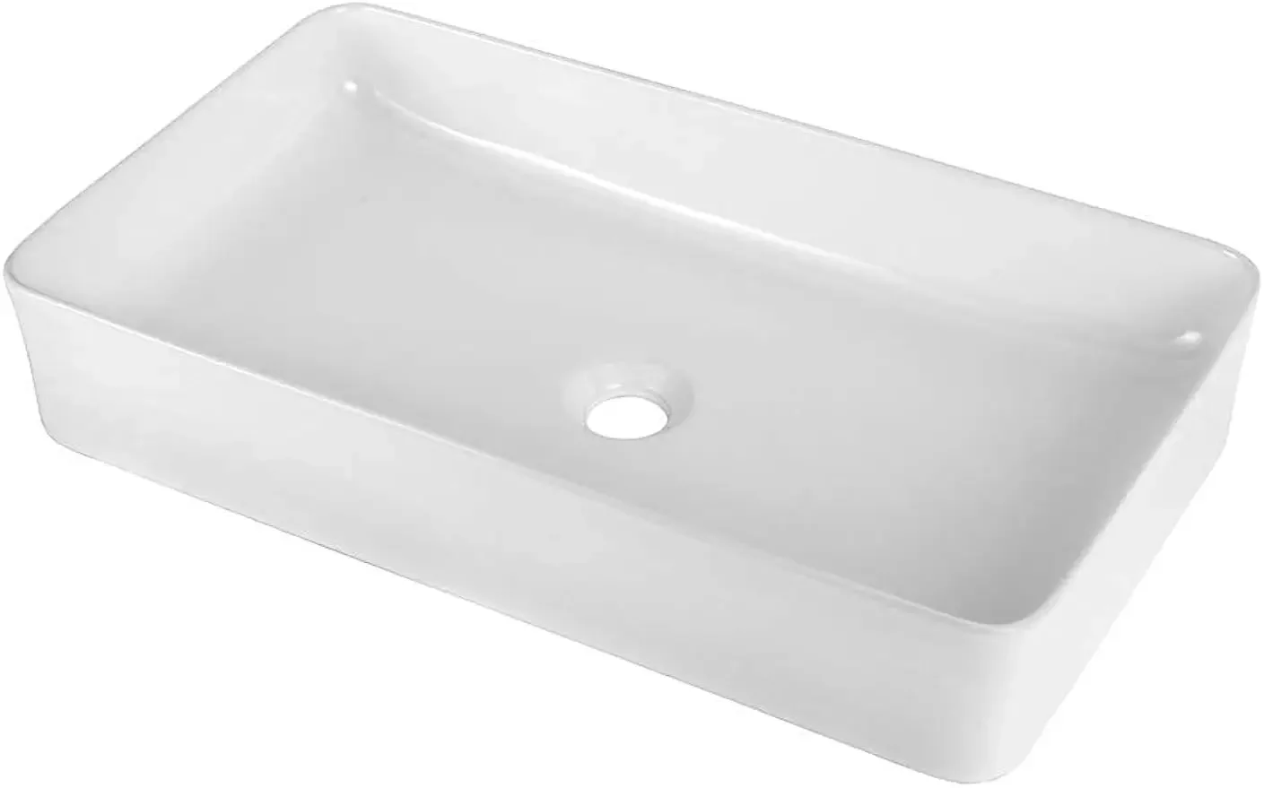 

White Vessel Sink - Logmey 24" x 14" Rectangular Bathroom Ceramic Porcelain Above Counter Vanity Art Basin