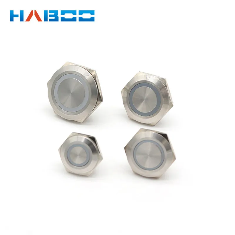 HABOO 12/16/19/22/25/30mm Short Stroke Mini Waterproof Metal Push Button Switch Power Led Light Momentary 5/12/24/220V 1NO