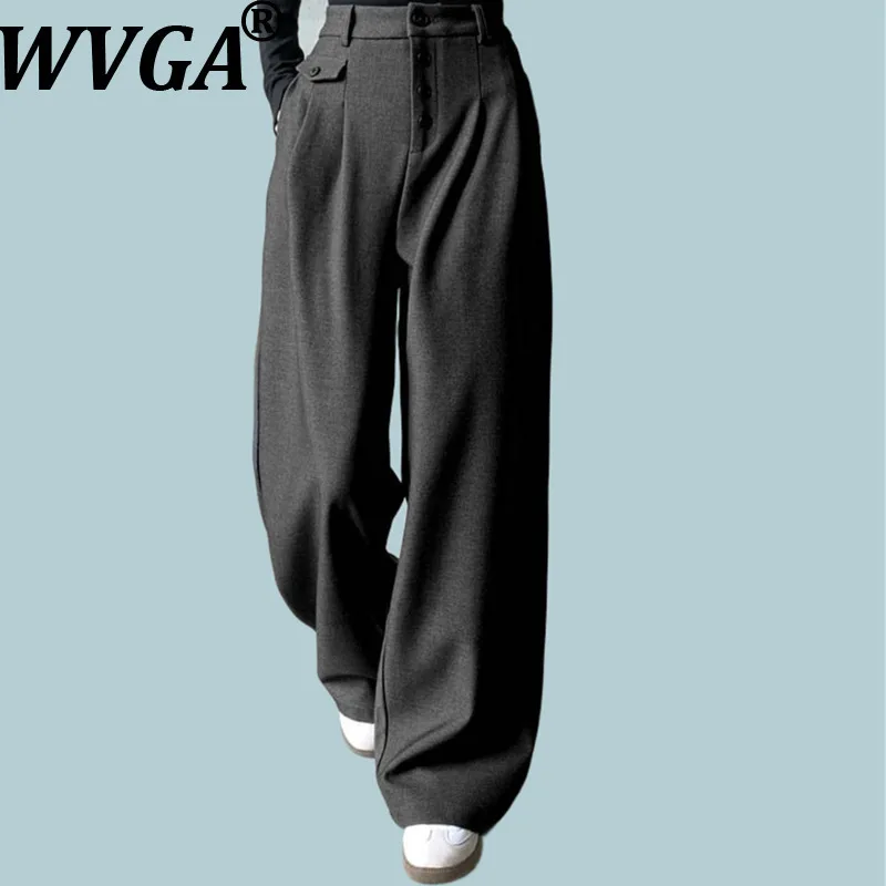 

WVGA Spring Summer Autumn New Men's Tide Elegant Fashion Straight Trendy Button Niche Chic Casual Wide-Leg Suit Pants Ins W13833