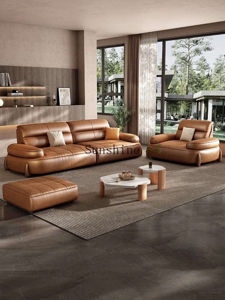 Leather sofa living room household small apartment modern simple first-layer cowhide sofa