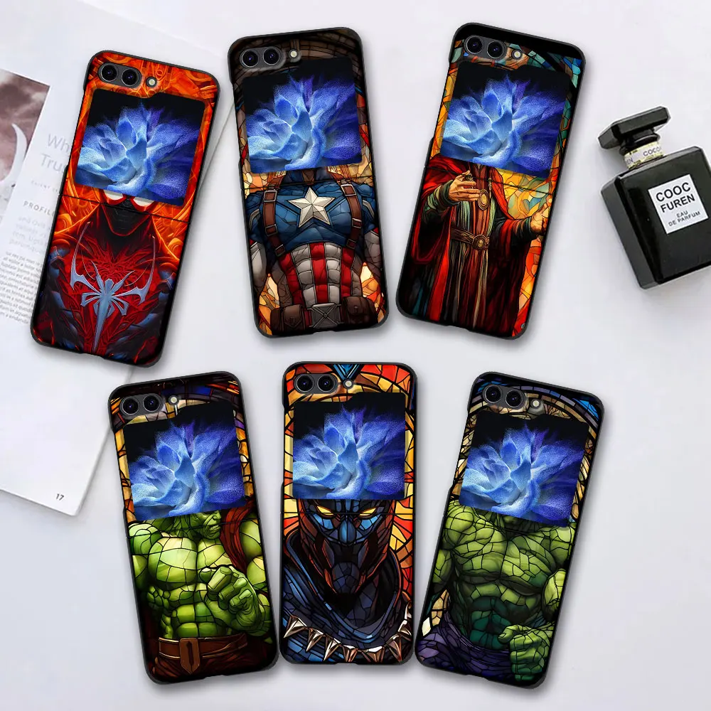 Cell Phone Case for Samsung Galaxy Z Flip6 Flip5 Black Hard Cover Z Flip 5 6 PC Coque Zflip6 Zflip5 Fundas Marvel Super Hero Art