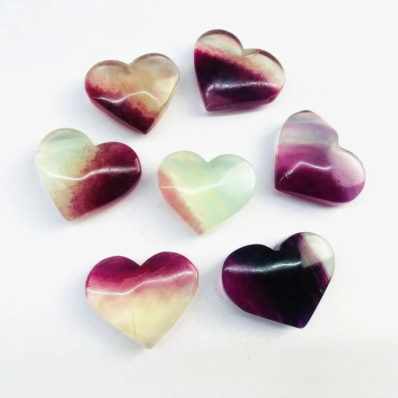 

Natural Stones and Crystals Heart Shaped Rainbow Fluorite Chakras Energy Healing Reiki Carved Love Gemstone Room Home Decor