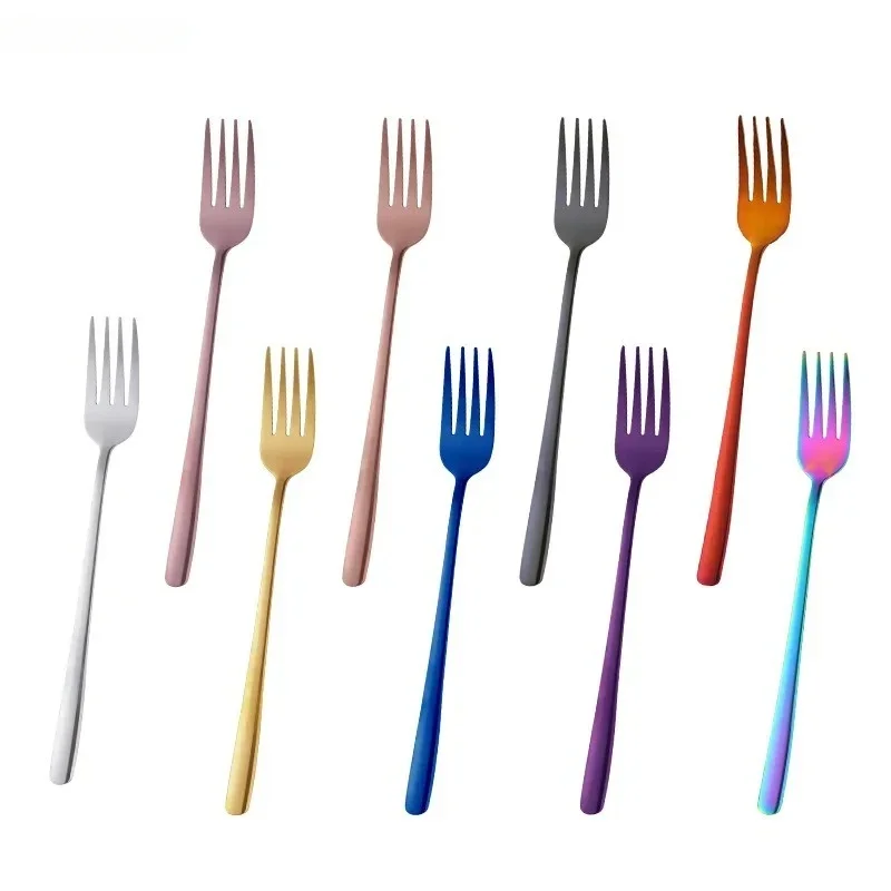 Colors Stainless Steel Long Handle Dinner fork Korean Rainbow Fork Hotel Restaurant Party Supplies Dinnerware Steak Gold Fork