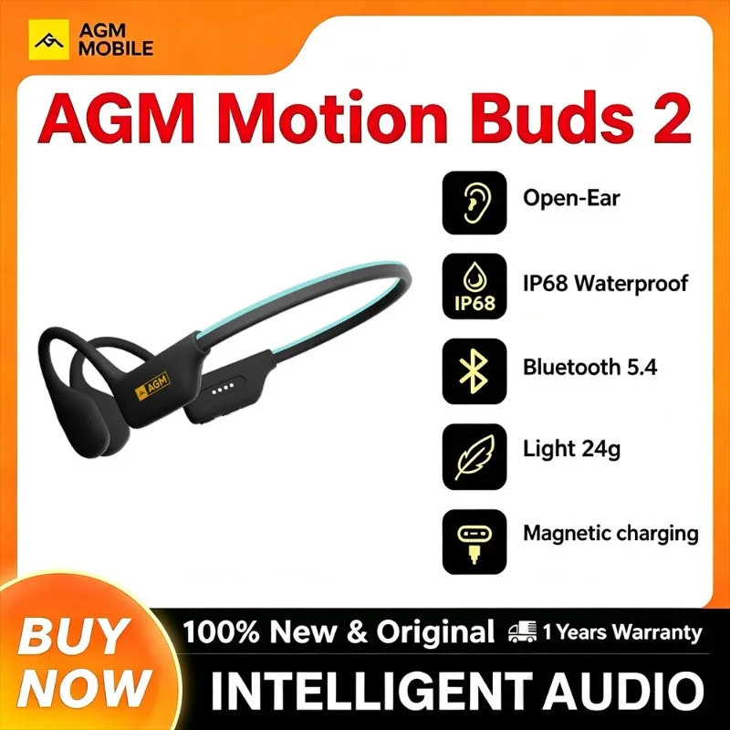 AGM Motion Buds 2 Ear Headphones IP68 Waterproof Swimming Sports Earphones Magnetic Charging Wireless Headset with Light Strip