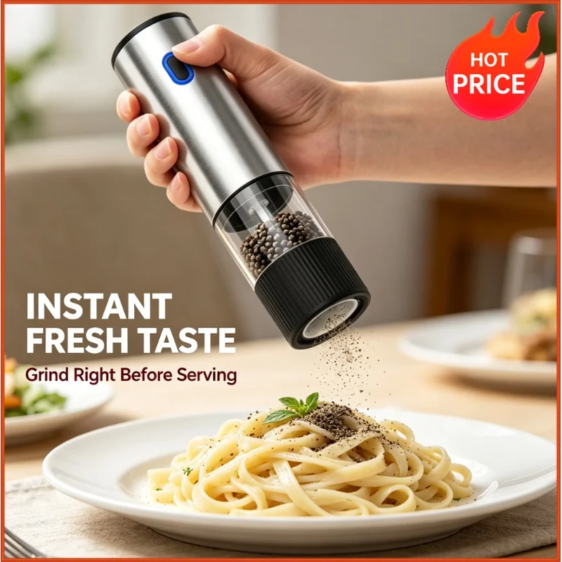 1pc/2pcs Electric Salt and Pepper Grinder Automatic Rechargeable Pepper Mill Shakers External Adjustable Coarseness Kitchen