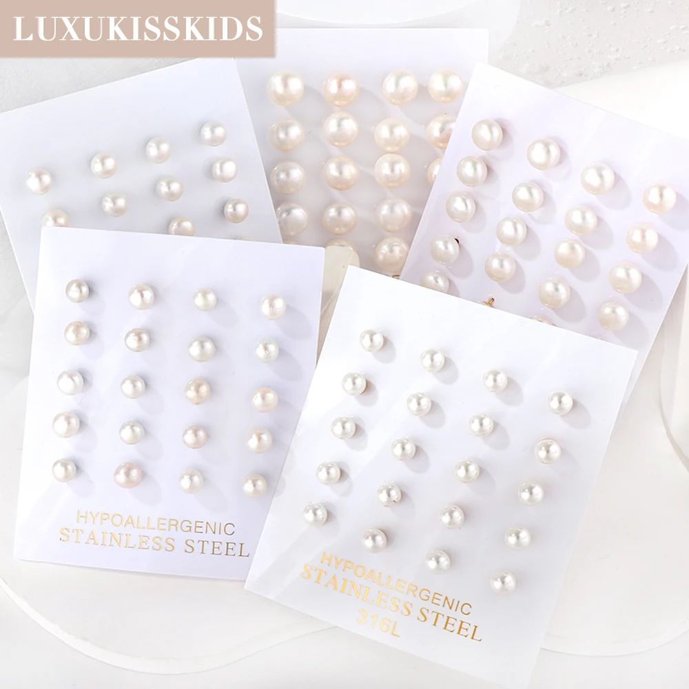 LUXUKISSKIDS White Artificial Pearls Beads Stud Earrings Flat Bread Pearl Wholesale Elegant Jewelry Fo Women/Girls Wedding Gifts