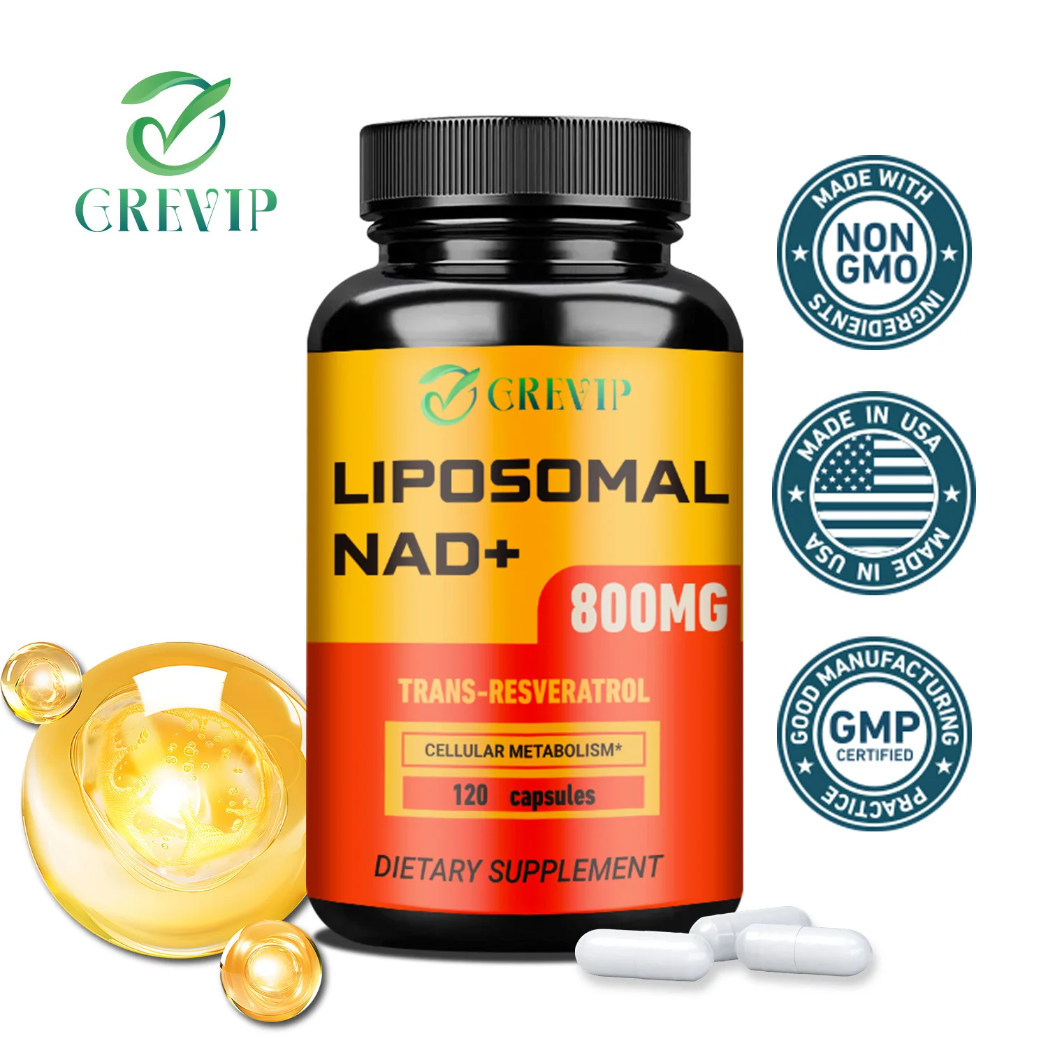 Liposomal NAD+ 800mg - with Trans-Resveratrol, Energy and DNA Repair, Anti-Aging, Supports Brain Function