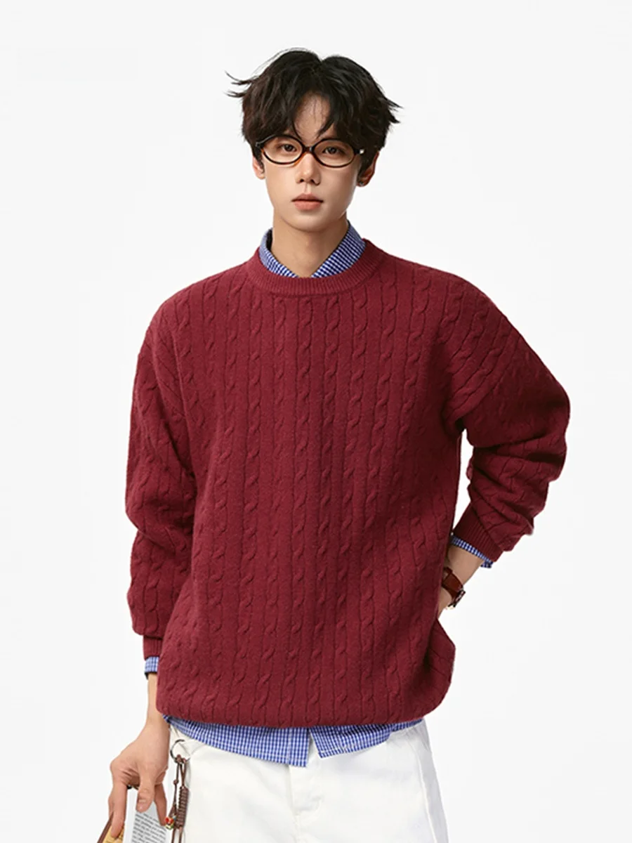 

Красный мужской зимний теплый свободный вязаный свитер на каждый день, удобный, мягкий, из смесового полиэстера, на все сезоны