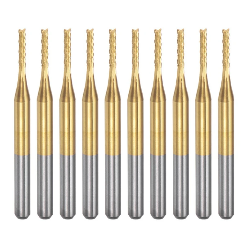 

A53Q-10PCS Titanium Coat Carbide End Mill Engraving Milling Cutter CNC Router Bits For PCB Machine, 1/8 Inch Shank