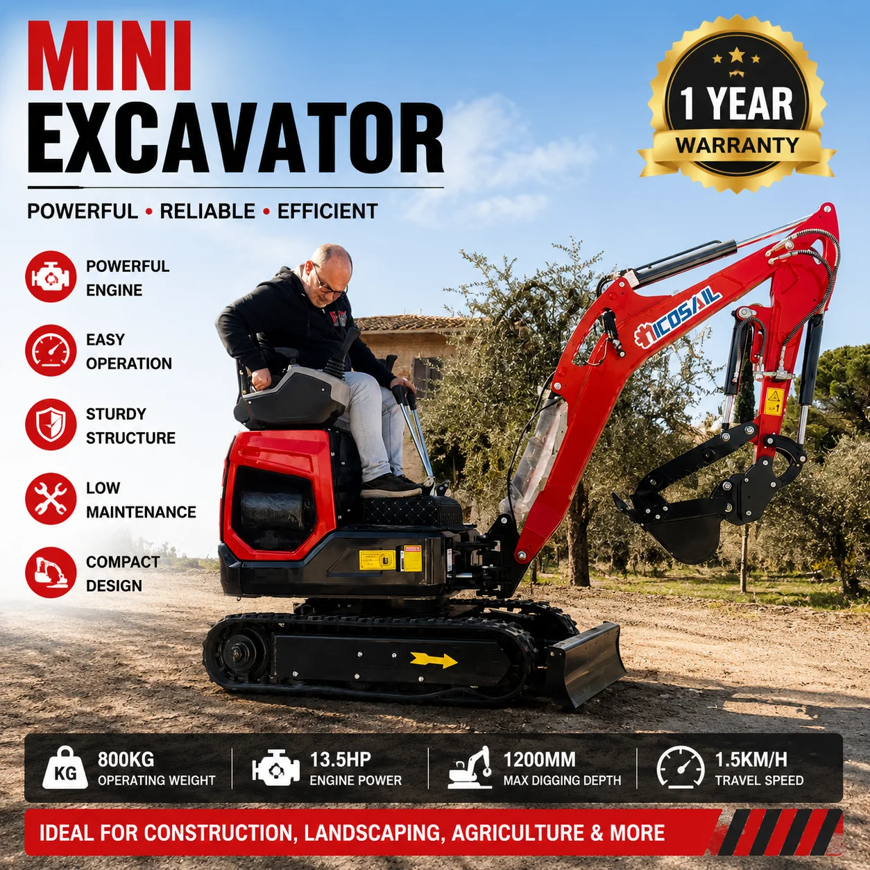 Mini Excavator 1.8 Ton Hydraulic Crawler Excavator Compact Digger CE EPA Euro 5 for Landscaping Projects