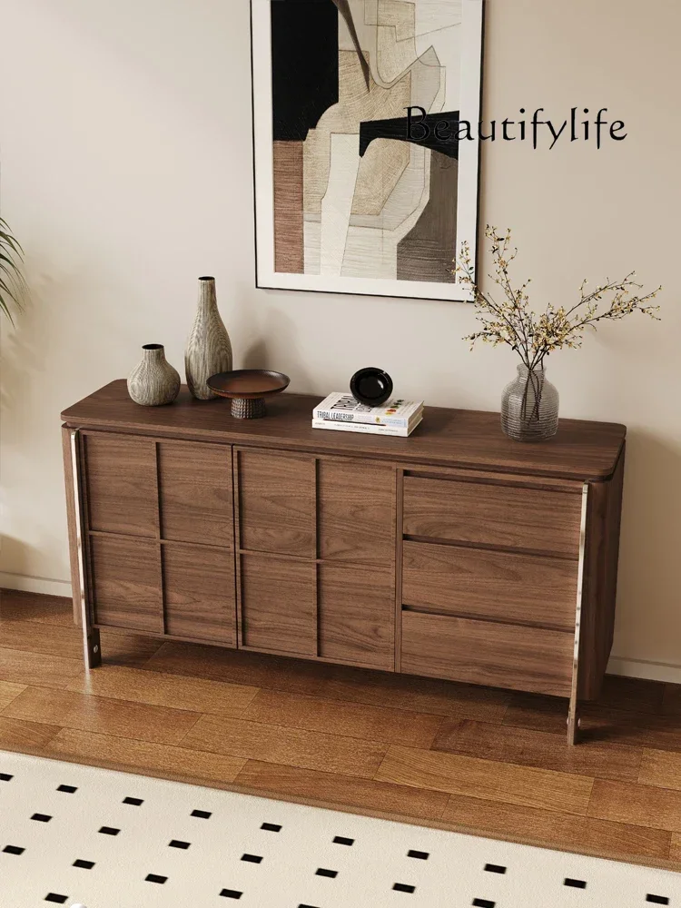 

Q O Medieval Style All Solid Wood Dining Side Cabinet Walnut Partition Retro New Chinese Style Living Room Storage Household