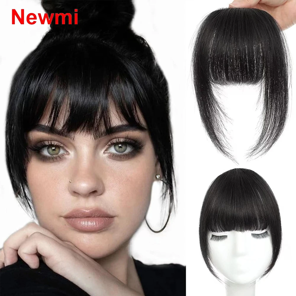 Clip in Bangs 100% Human Hair Extensions Natural Black Clip On Bangs For Women Fringe with Temples Hairpieces Daily Wear