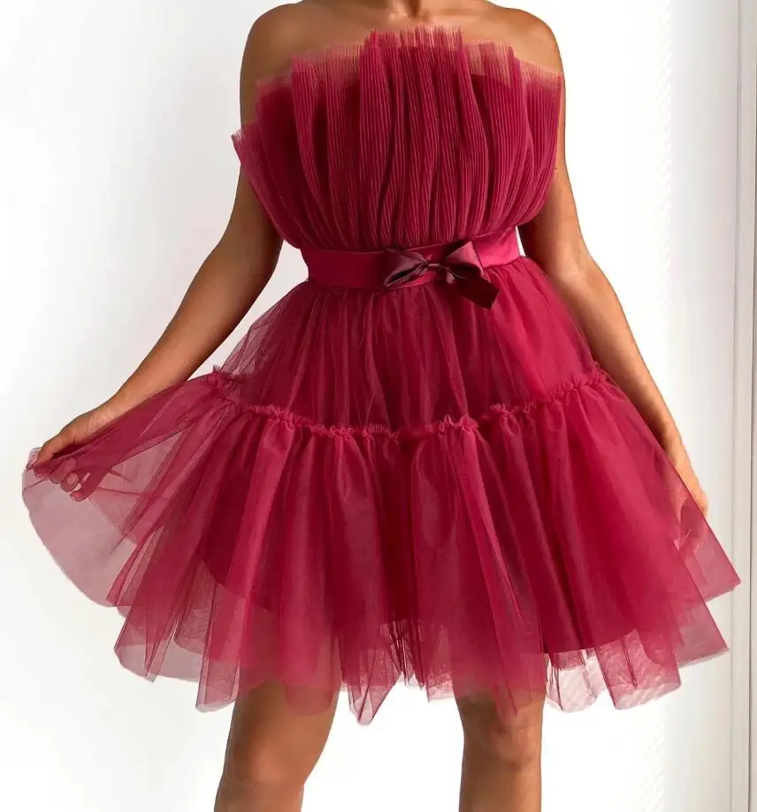 여성용 섹시한 민소매 끈이 없는 메쉬 단색, 슬림핏 푹신한 원피스, 8 가지 색상, 새로운 패션