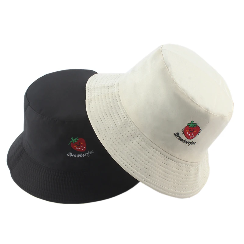 

2022 Panama Bucket Hat Fruit Strawberry Embroidered Fishing Cap Men Women Reversible Travel Beach Sun Hats