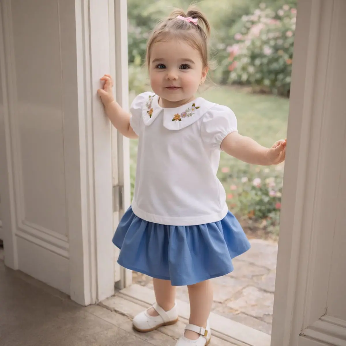 

Sweet Childrens Cotton T-shirts Summer Boys Flower Embroidery Bottom Tee Cute Baby Girls Short Sleeve Tops 0-3Y