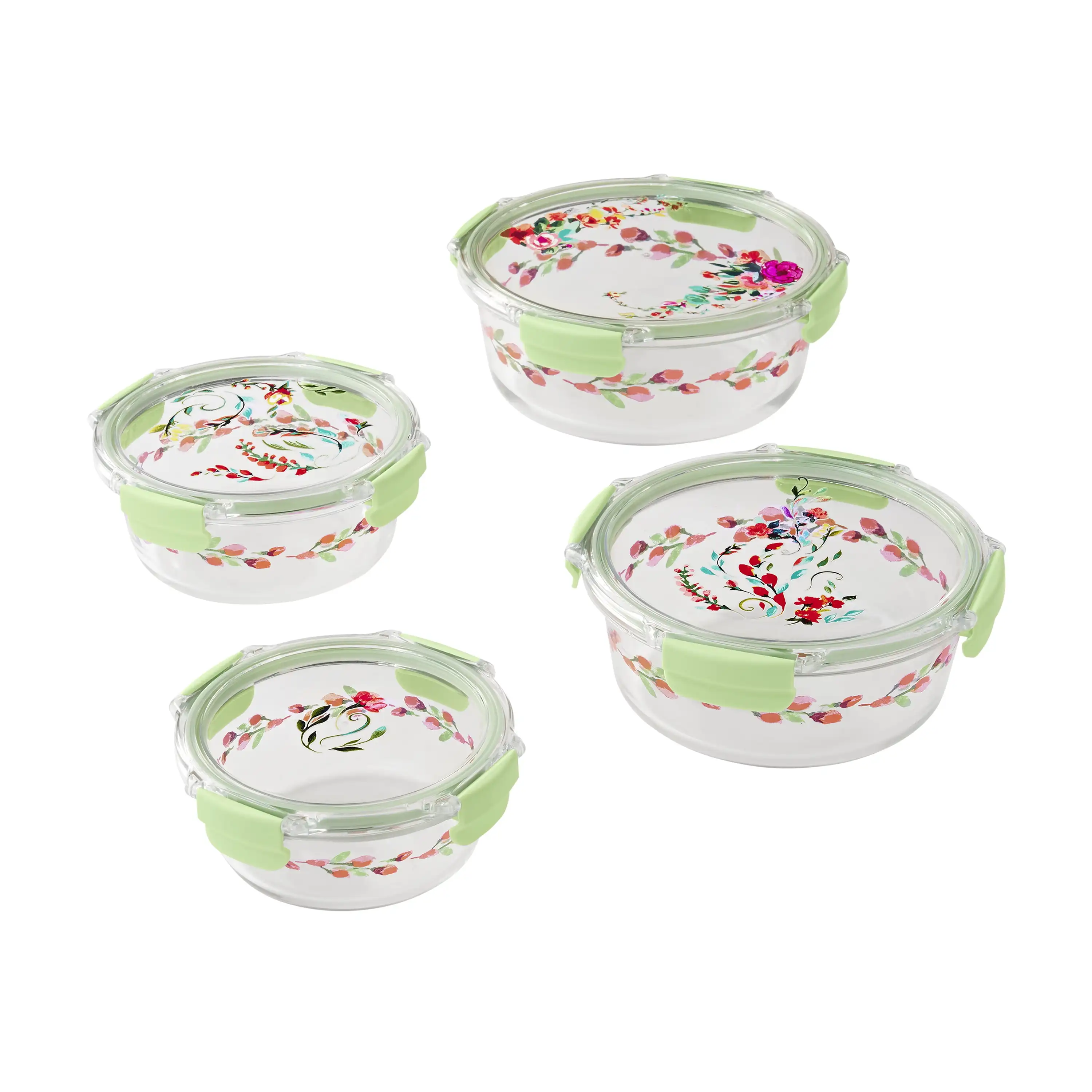 

Painted Meadow Round Glass Food Storage Containers with Tritan Lids. Set of 4, 8 pieces total