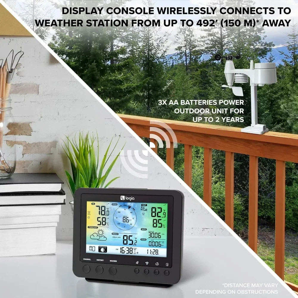 5-in-1 Wi-Fi Weather Station | Indoor/Outdoor Remote Monitoring System Shows Temperature, Humidity, Wind Speed/Direction