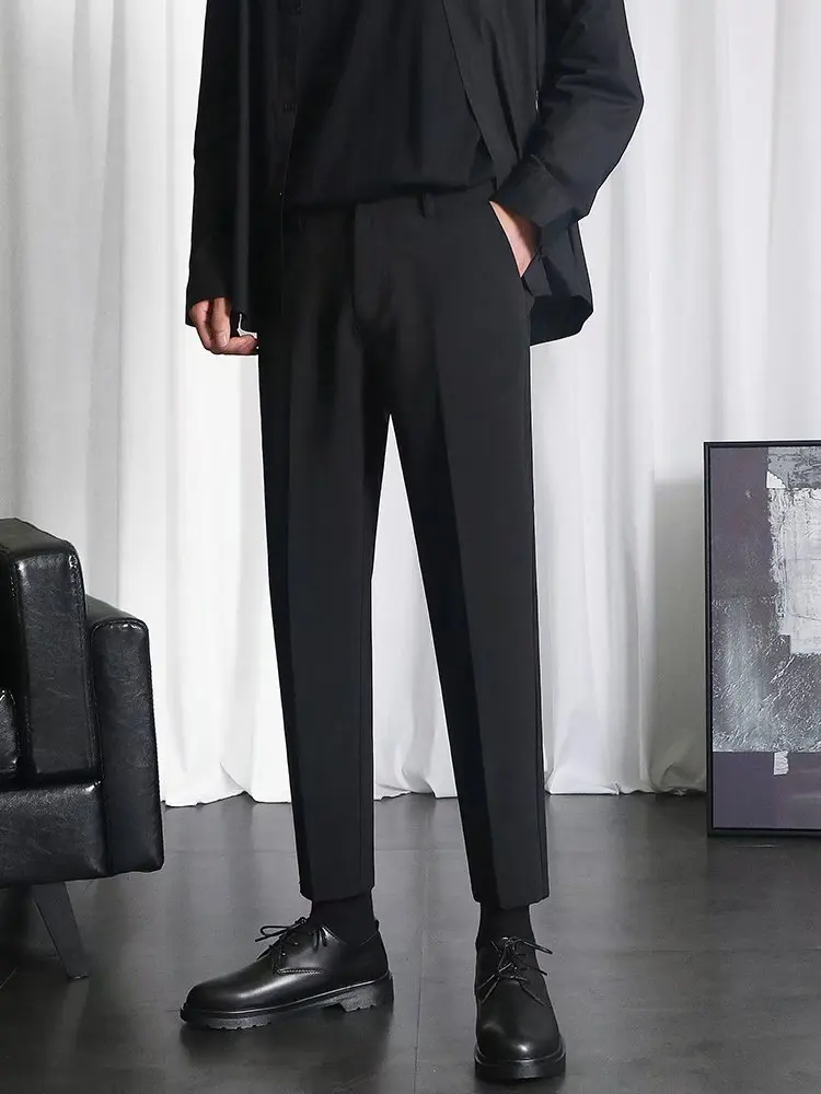 

Men's Slim Fit Straight Leg Ice Silk Summer Casual Pants Nine-Tenths Drapey Lightweight Faionable Youth ular Long Trousers