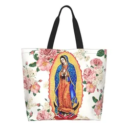 Virgin Of Guadalupe Grocery Shopping Tote Bag Mexico Catholic Virgin Mary Canvas Shopper Shoulder Bag Large Capacity Handbag