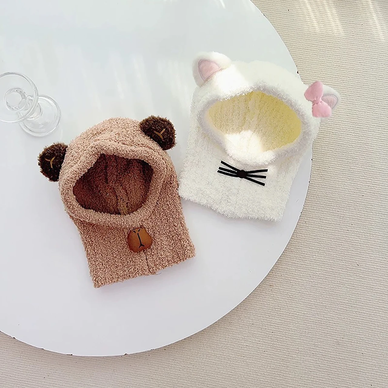 Cartoon Children Balaclava Headgear Winter Warm Kids Hooded Beanies 1-6Year Baby Ear Protection Cap Plush Scarf One-Piece Hat view 6