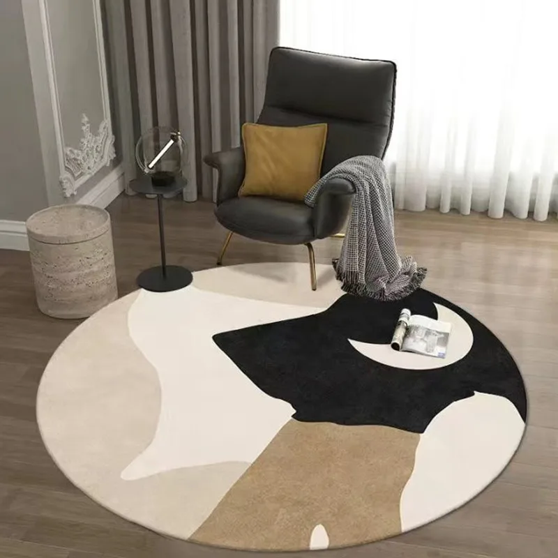 

Abstract Pattern Round Area Rug Stylish Geometric Organic Shape Carpet Soft Floor Mat For Living Room Bedroom Home Decor