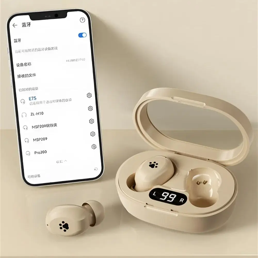 Cat Paw Print Bluetooth-hoofdtelefoon Power Display Bluetooth 5.3 Oortelefoon voor meisjes Intelligente aanraakbediening HIFI draadloze oortelefoon