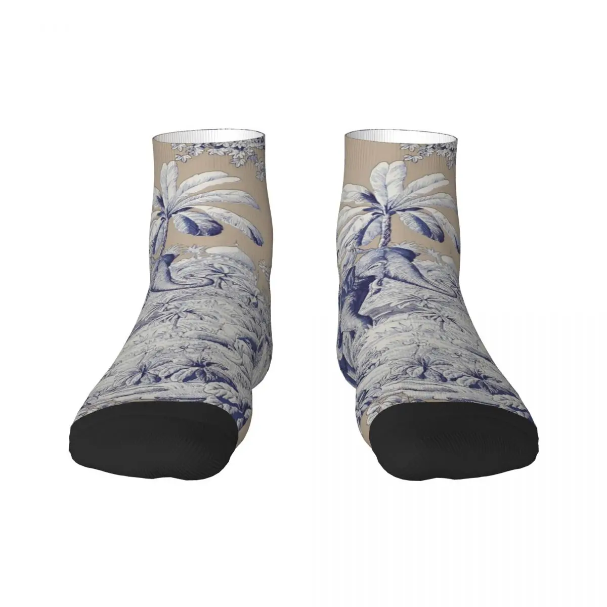 Navy Blue Toile De Jouy French Motif Pattern Men's Crew Socks Unisex Kawaii Spring Summer Autumn Winter Dress Socks