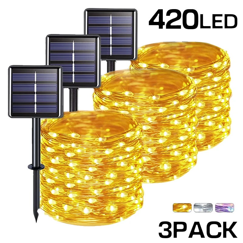 

42m/22m/12m/7m Solar LED Light Outdoor Festoon Lamp Garden Fairy Light String 1~3PC Waterproof Christmas Garland Yard Decoration