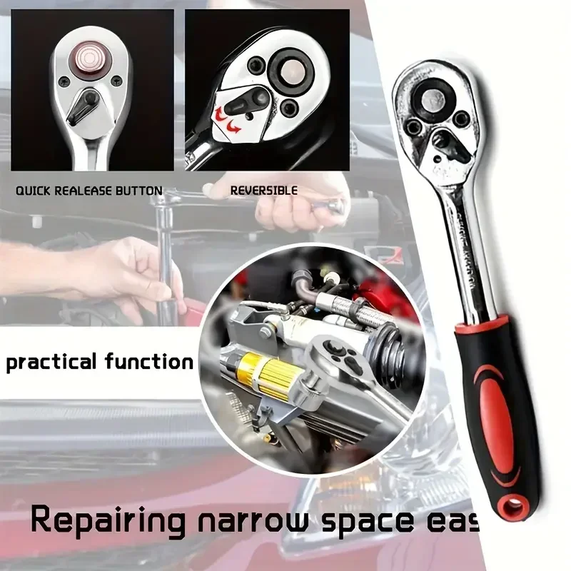 Imagem -03 - Car Repair Box Tool Kit 14-polegada Catraca Soquete Chave Driver Chave Chave Torque Chave Combo Auto Toolkit Mecânico Conjunto Completo 46 Pcs