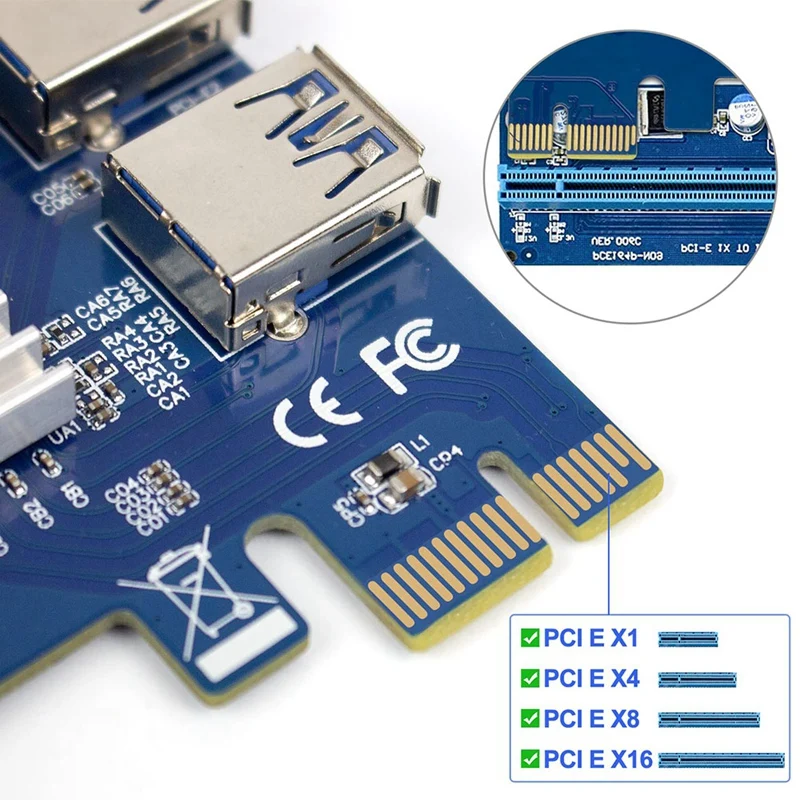 NEW-PCIE 1 To 4 Adapter Riser Card, 4 In 1 PCI-E Riser Adapter Board USB 3.0 Adapter Multiplier For BTC Bitcoin Miner