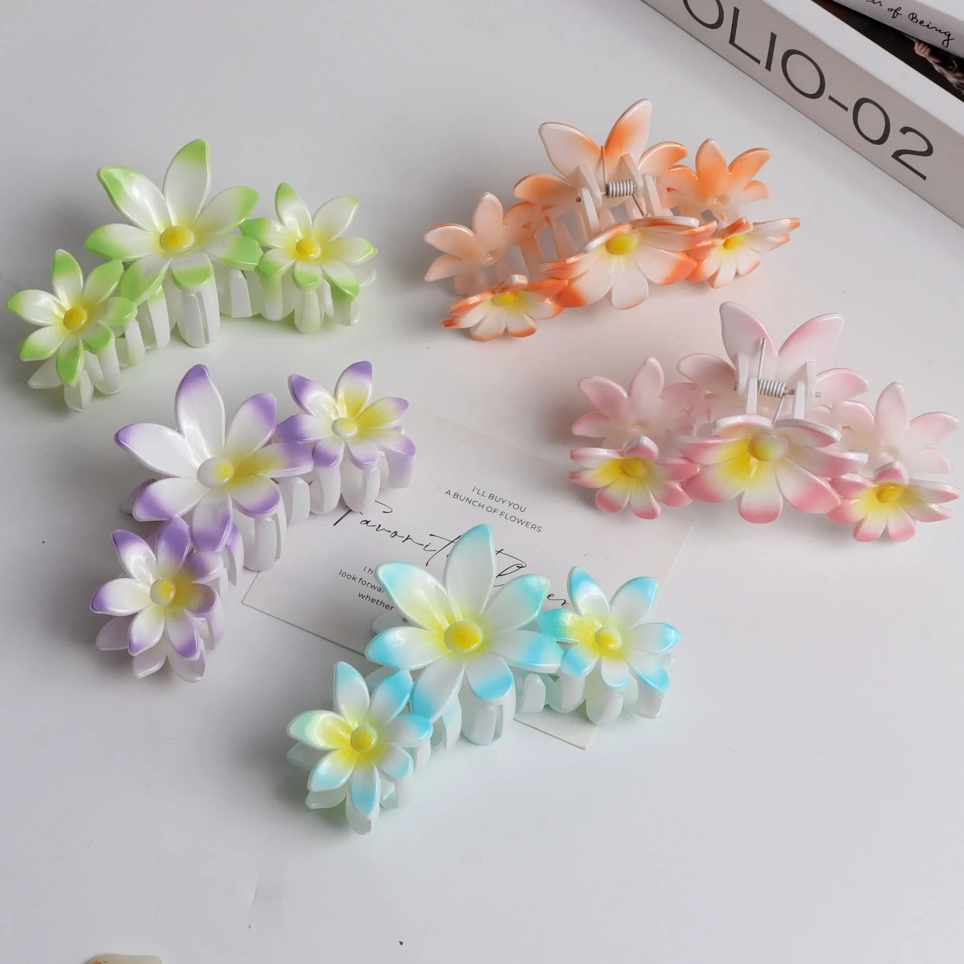 New French Hair Claw Clips for Women Girls Retro Frangipani Hairpin Simple Fashion Flower Shark Clip Casual Hair Accessories