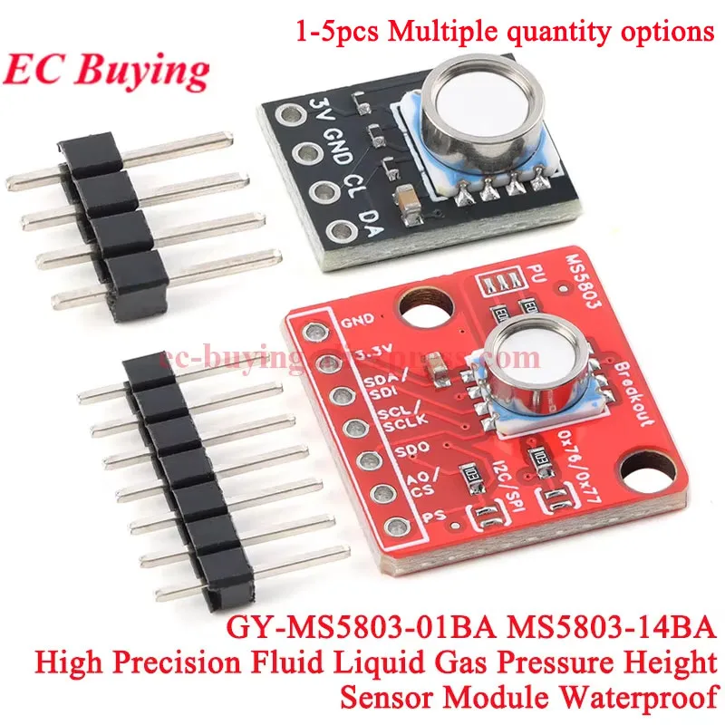 1Pc-5Pcs GY-MS5803-01BA MS5803 14BA Sensor Waterproof High Precision Fluid Liquid Gas Pressure Temperature Module IIC I2C/SPI