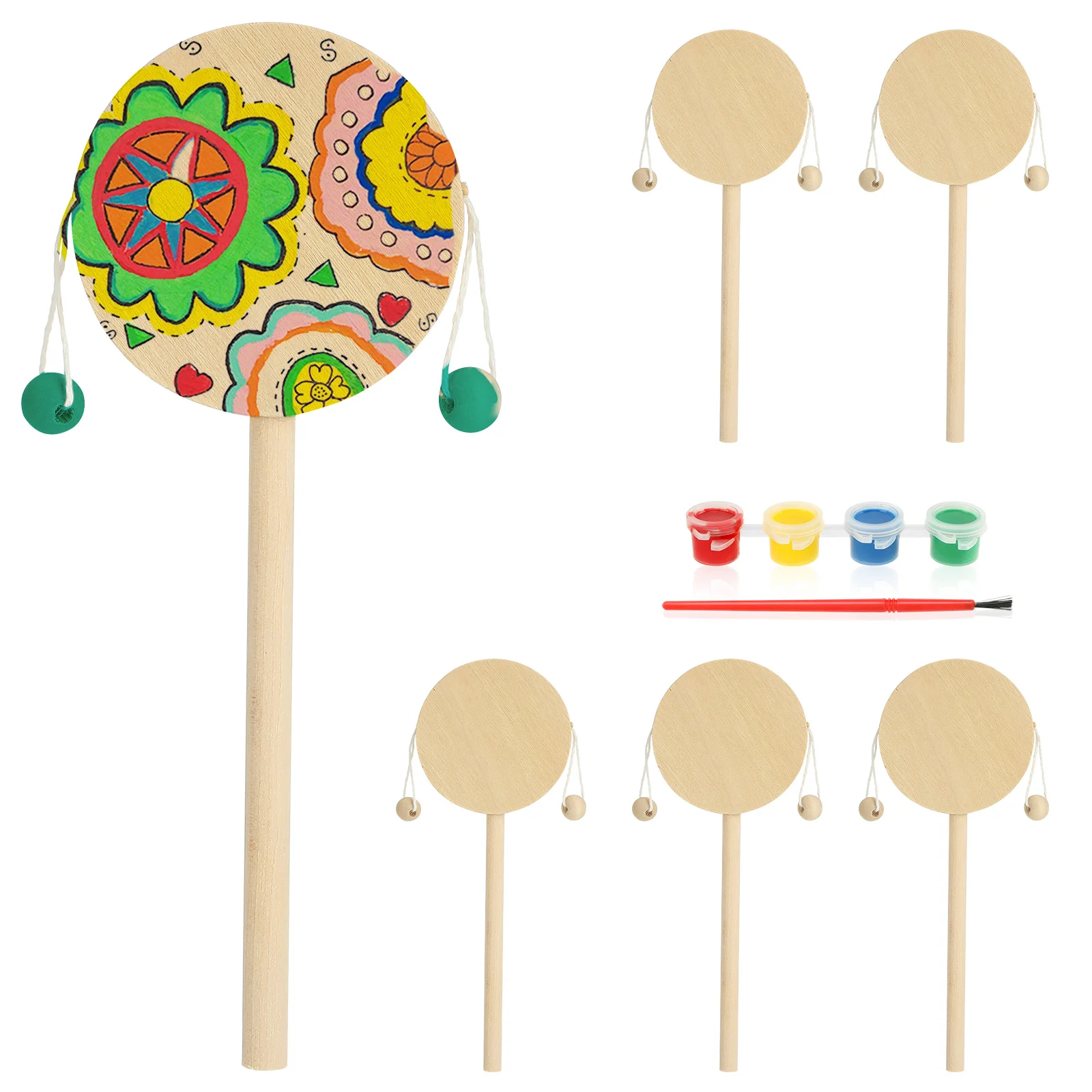 1 комплект, деревянный барабан-погремушка, незавершенный DIY рисунок, ремесло для детей, ручной барабан, обучающая погремушка для координации рук ребенка