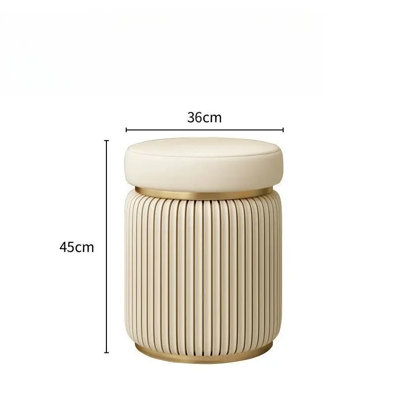 Modern Vanity Stool, Ribbed Design Accent Ottoman with Gold Trim, Comfy Dressing Stool for Bedroom/Vanity Area