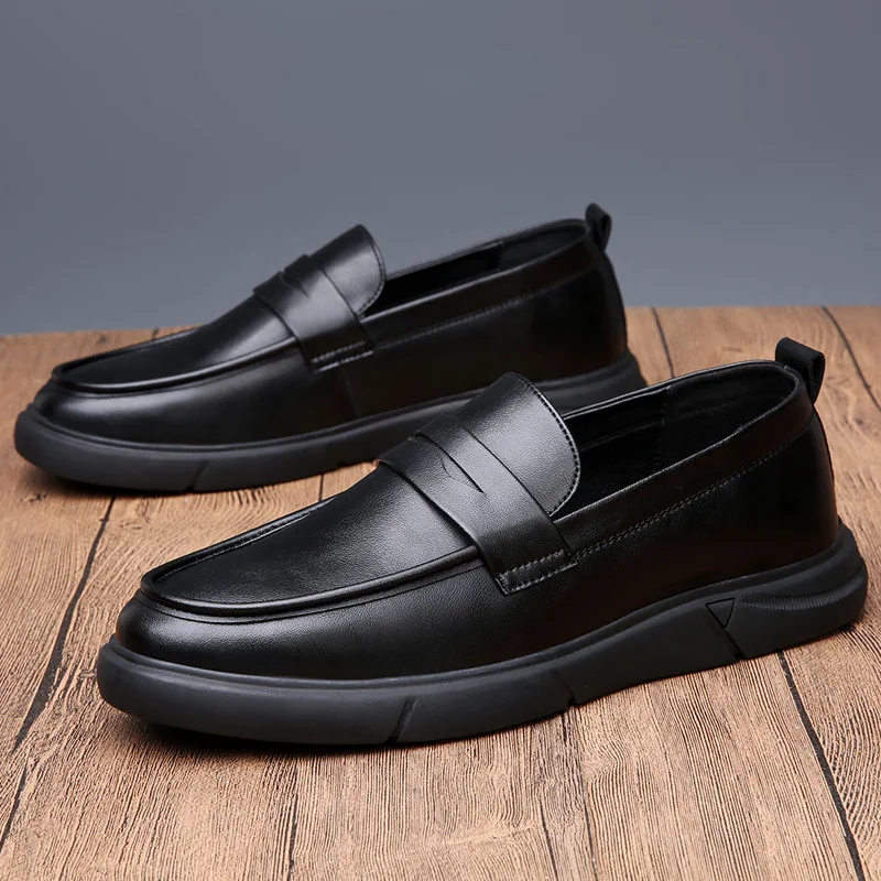 Genuine Soft Cow Leather Men Soft Anti-slip Shoes Elevator Design Platform Sneakers Man Loafers Male Moccasins Driving Flats