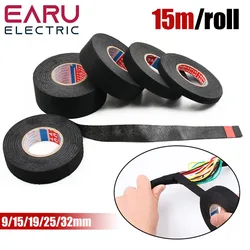 1pc Heat-resistant Adhesive Cloth Fabric Tape For Car Auto Cable Harness Wiring Loom Protection Width 9/15/19/25/32MM Length 15M