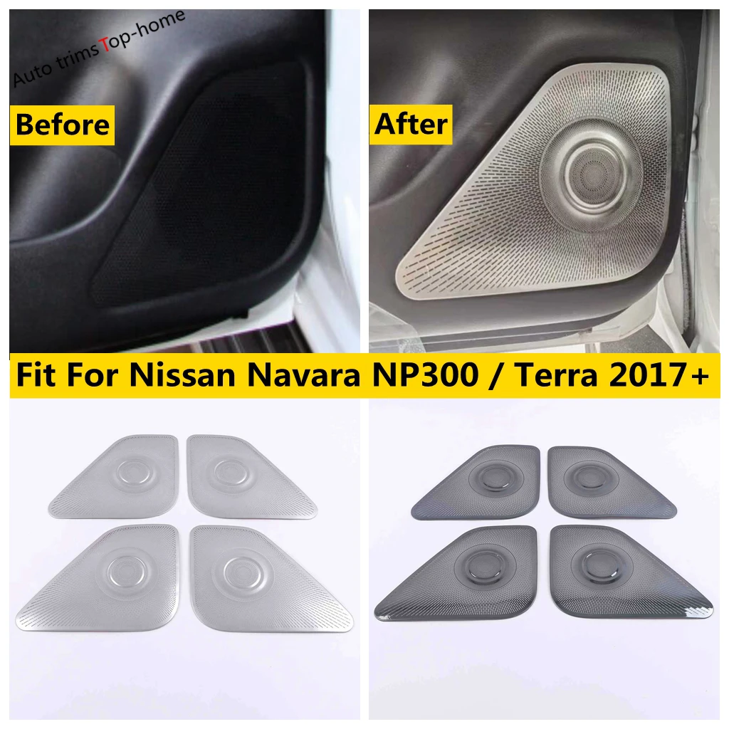 Car Door Speaker Audio Loudspeaker Frame Decor Cover Stainless Interior Accessories For Nissan Navara NP300 / Terra 2017 - 2021