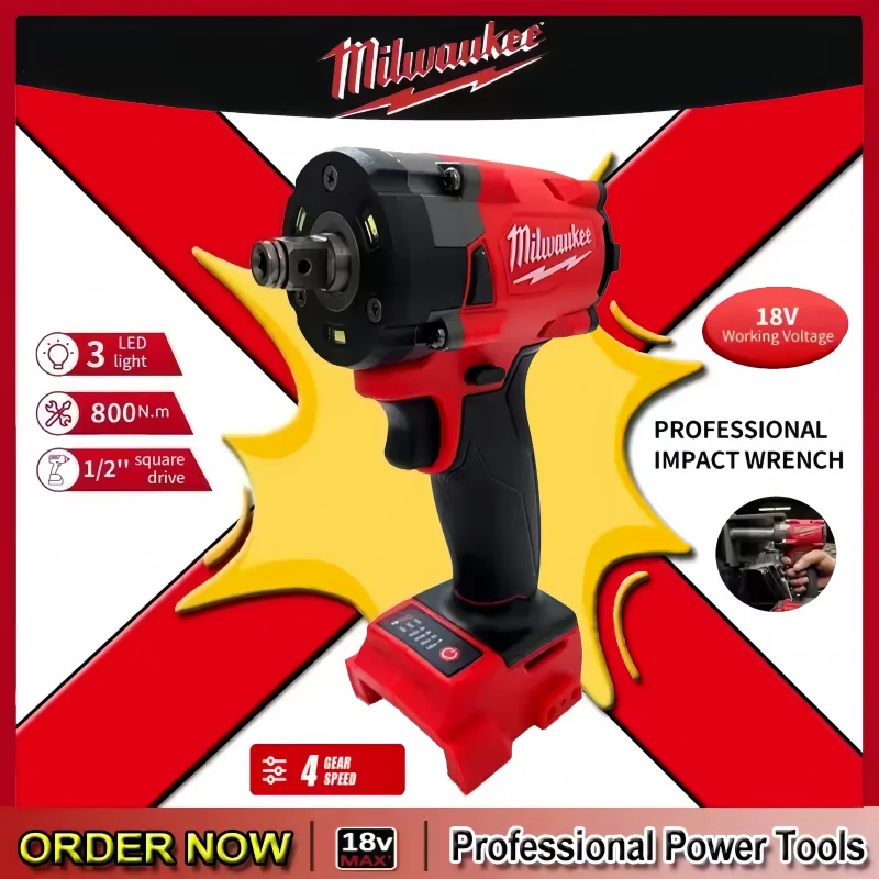 

Original Milwaukee Brushless Impact Driver 800NM High Torque Cordless Impact Wrench 4 Gears High Efficiency Electric Screwdriver