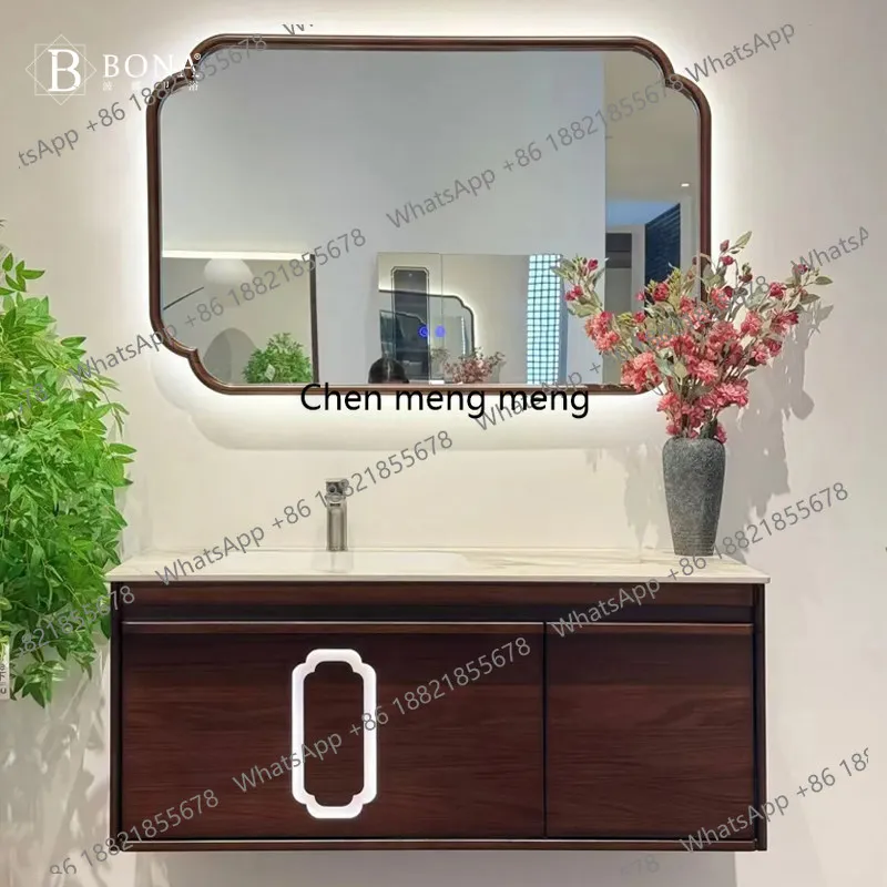 

Modern medieval style shopping mall same solid wood bathroom cabinet combined slate countertop