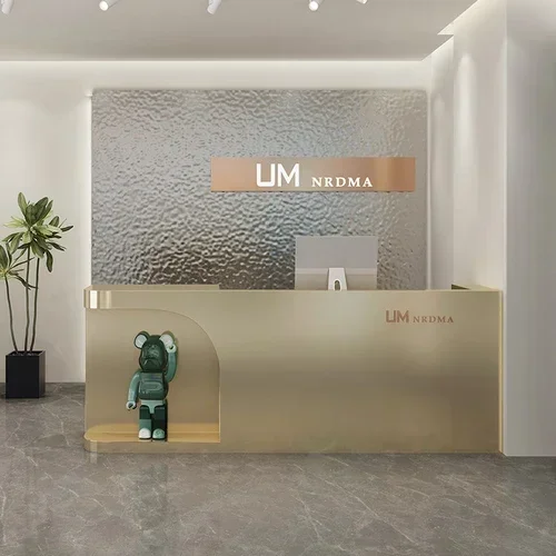 

Simple Modern Clothing Cosmetology Shop Cashier Stainless Steel Bar Counter Store Reception Counter