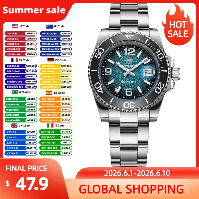 

ADDIESDIVE Watches for Men AD2513 Fashion Blue 41mm AR Coated Quartz Watches Waterproof 20Bar Luminous Diving Watch Reloj Hombre