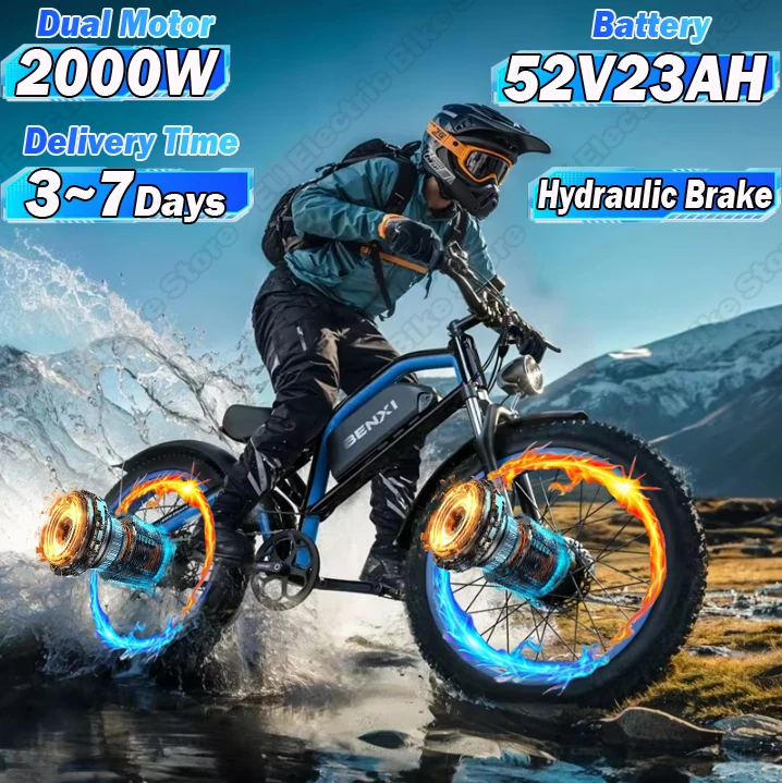 EB9 Electric Bicycle 2000W Dual Motor 52V23AH Lithium Battery Hydraulic Brake E-bike Mountain 26*4.0 inch Fat Tire Electric Bike