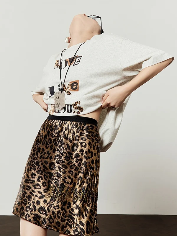 

Loose Leopard Print T-Shirt And Skirt Set for Women Summer New Arrival Casual Style round Neck Short Sleeve Loose Fit