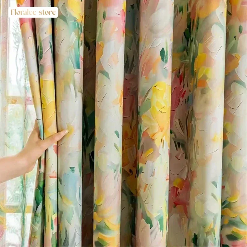 1PC Luxury Printed Curtains for Living Room and Bedroom Oil Painting Windows American Thickened Blackout Custom Window Curtains