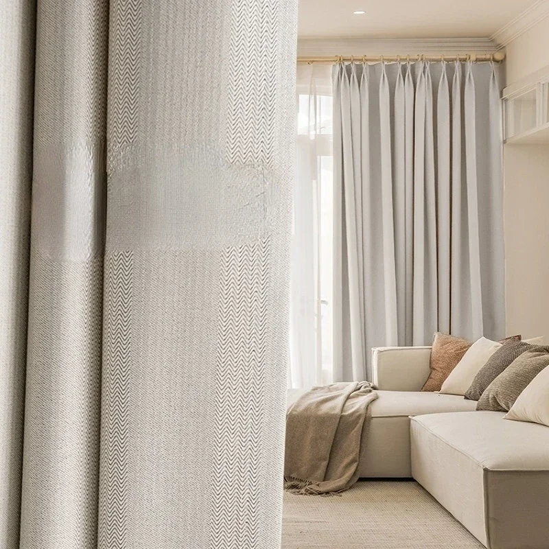 Cream Double-sided Cotton Linen Solid Color Curtains for Living Room Bedroom Sunshade Sunscreen Window Custom Size