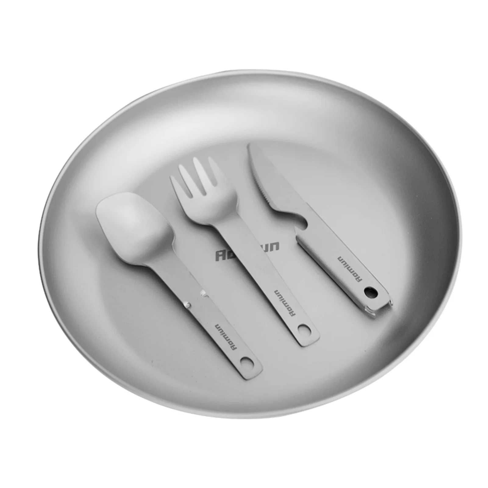 Metal Camping Plate with 3 PCS Suit Integrated Tableware Titanium Plate BBQ Plates Camping Plates Outdoor Dining Set